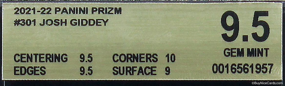 2021-22 Josh Giddey Panini Prizm Base RC Rookie #301 BGS 9.5 Gem Mint