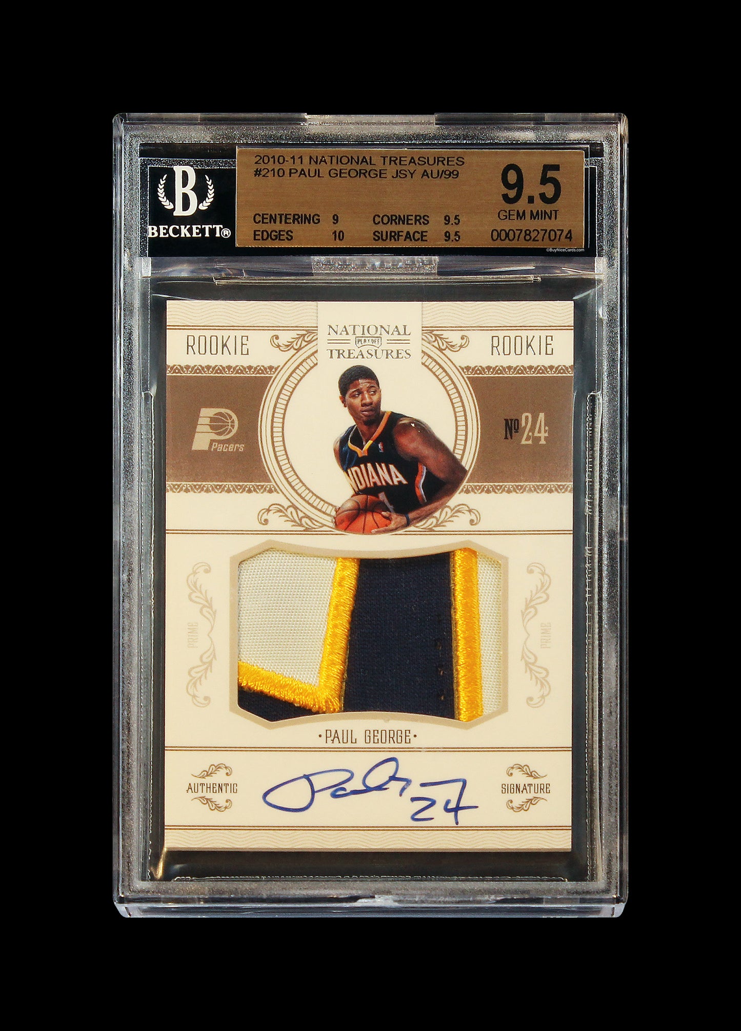 2010 Paul George Panini National Treasures RC Rookie Patch Auto /99 #210 BGS 9.5