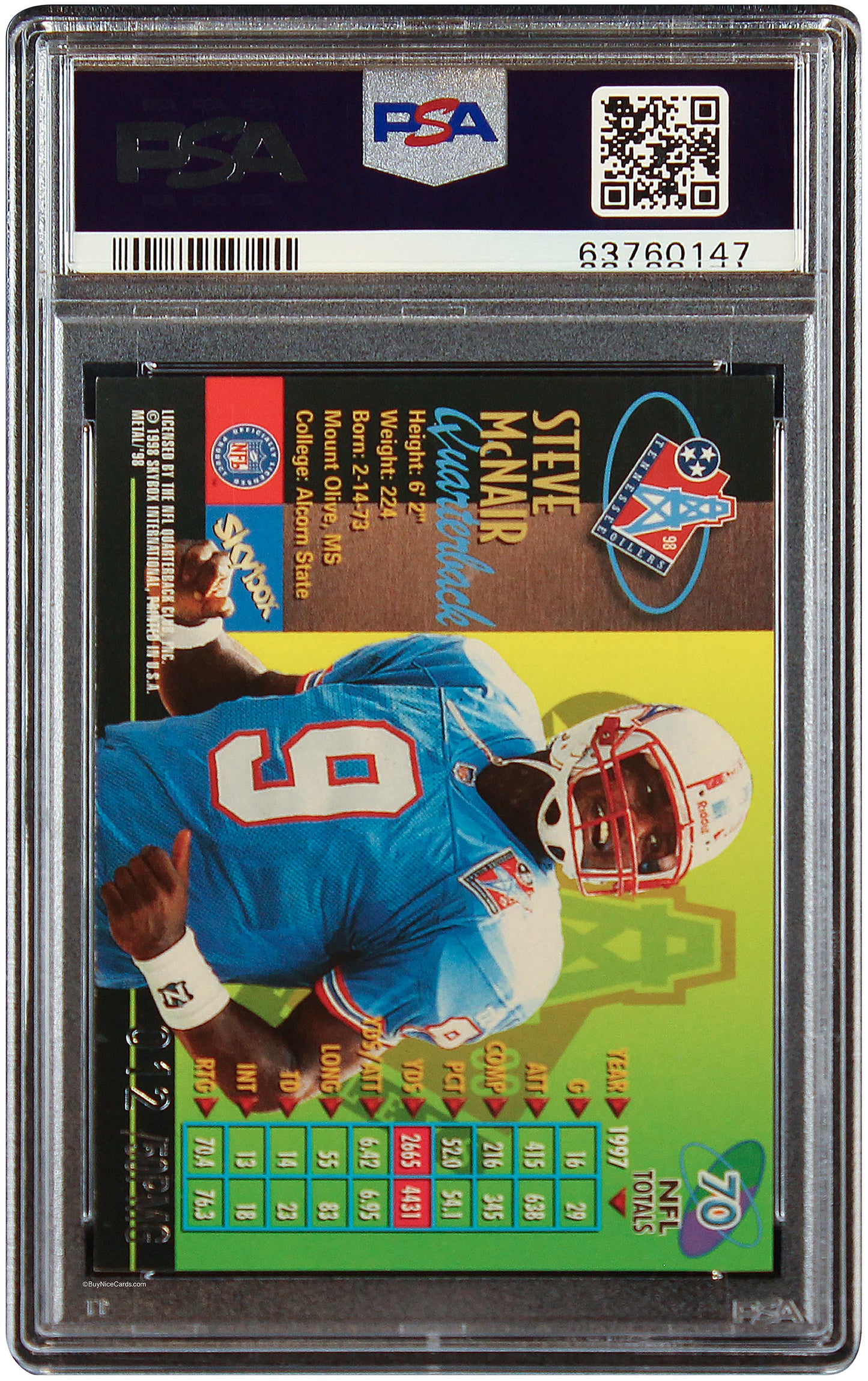 1998 Steve Mcnair Metal Universe Precious Metal Gems PMG /50 #70 PSA 8