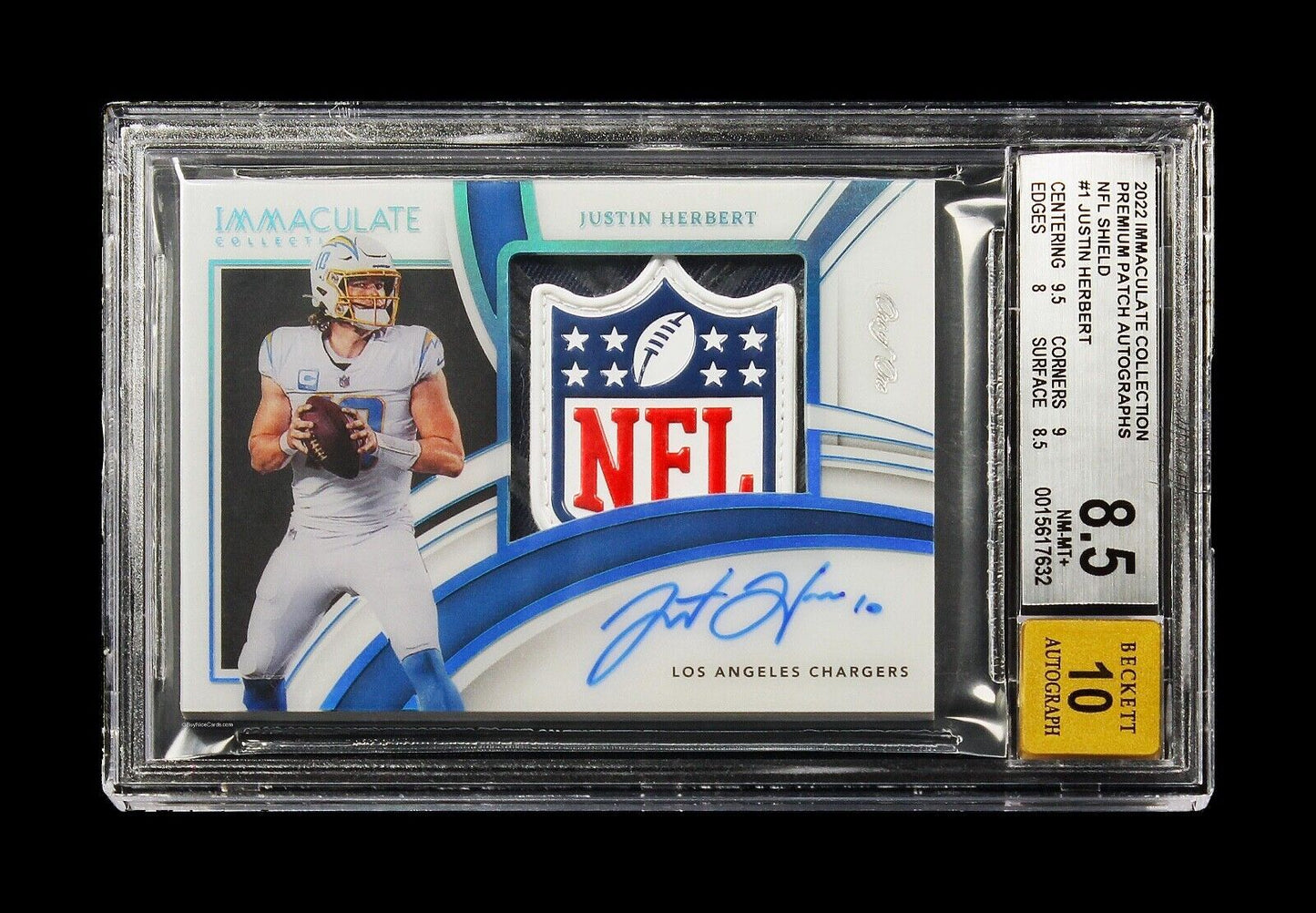 2022 Just Herbert Panini Immaculate Collection 1/1 Shield Patch Auto #1 BGS 8.5