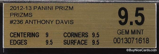 2012-13 Anthony Davis Prizm Sliver Prizms RC Rookie #236 BGS 9.5 Gem Mint