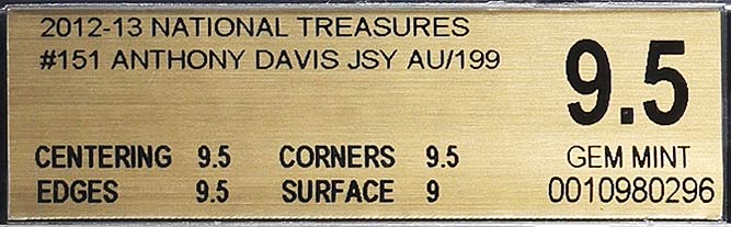 2012-13 Anthony Davis Panini National Treasures RC Rookie Patch Auto /199 BGS 9.5 / 10