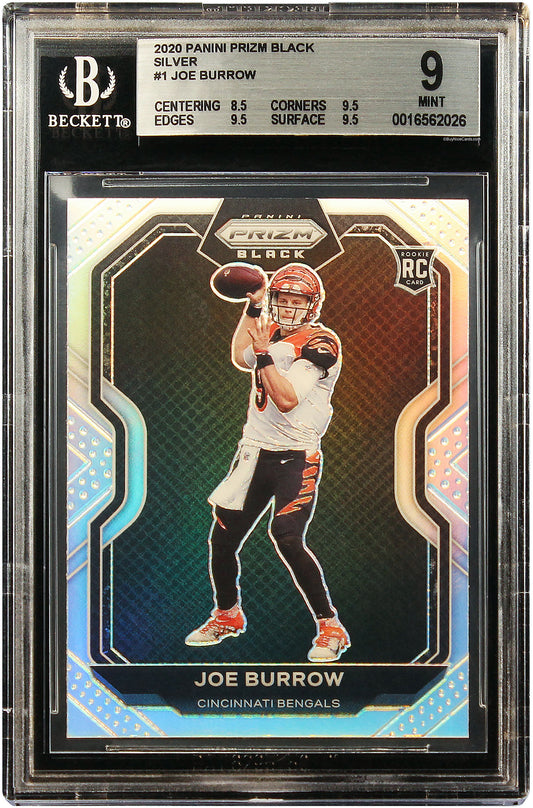 2020 Joe Burrow Panini Prizm Chronicles Black Silver Prizms RC Rookie # 1 BGS 9