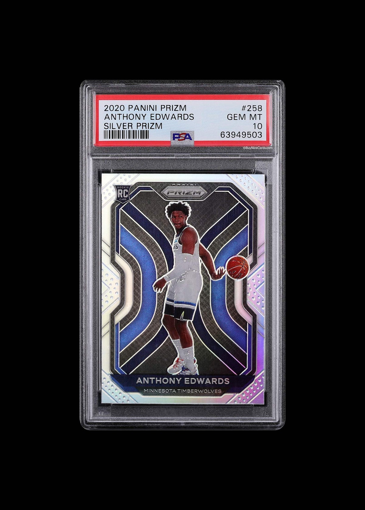 2020 Anthony Edwards Panini Prizm Silver Prizms SP RC Rookie Refractor #258 PSA 10 Gem Mint
