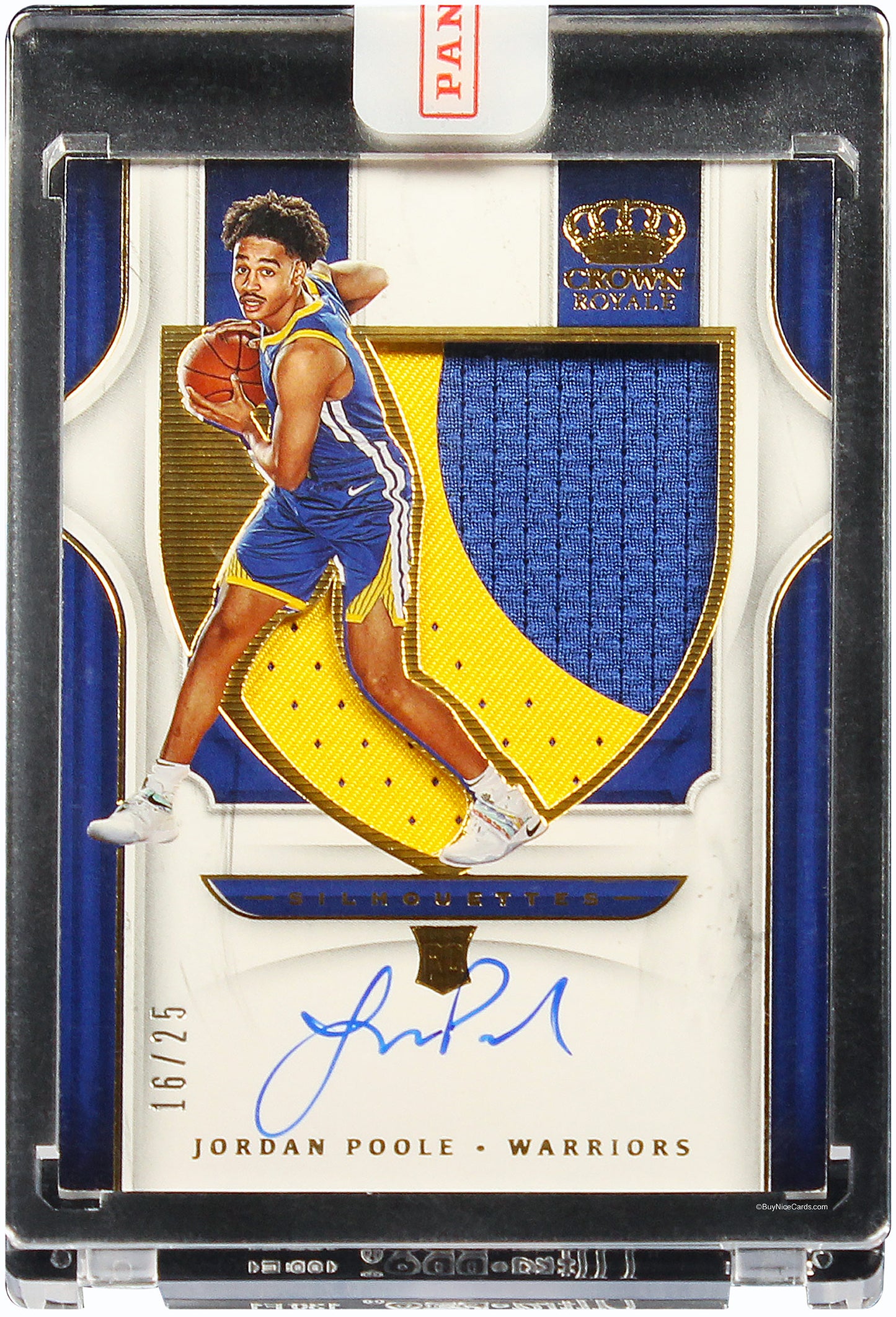2019 Jordan Poole Panini Crown Royale Silhouettes Prime RC Rookie Patch Auto