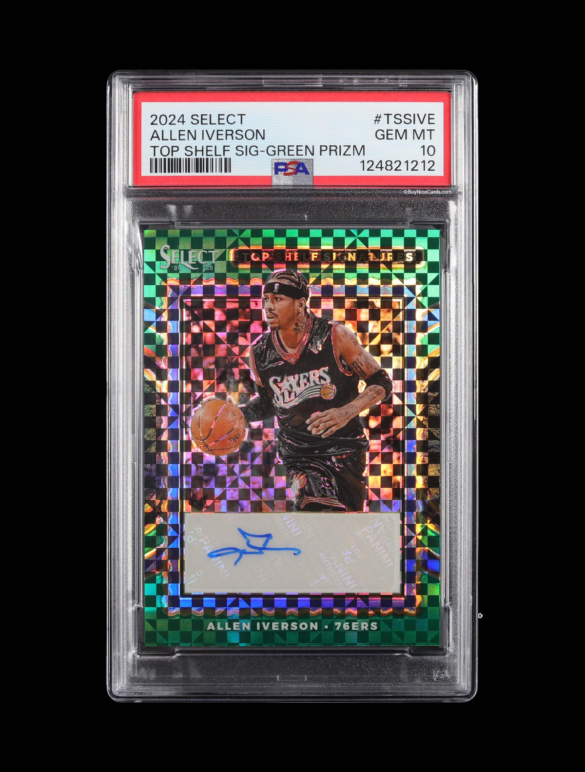 2024 Allen Iverson Panini Select Green Prizm Auto /5 #TSSIVE PSA 10 Gem Mint