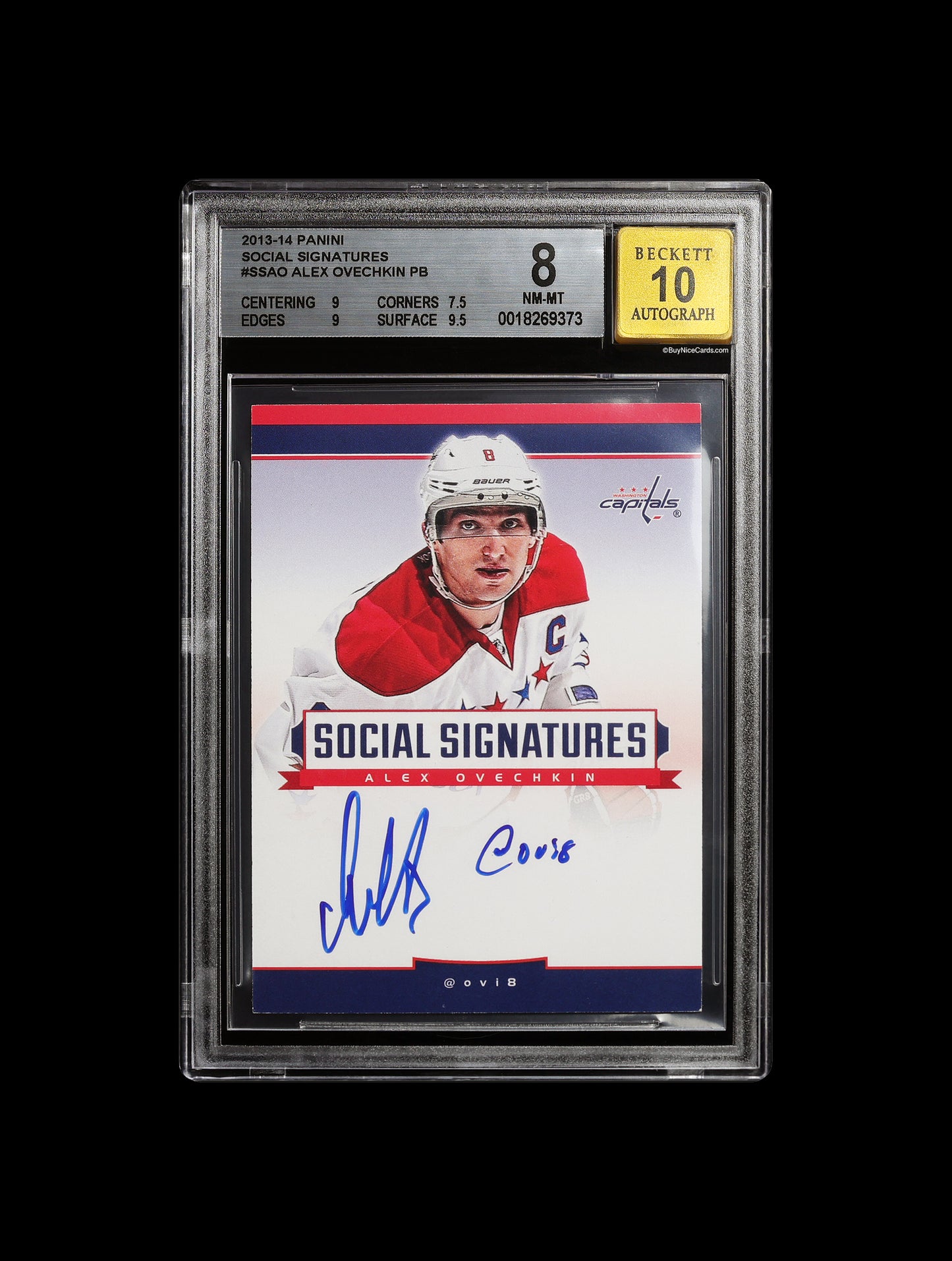 2013-14 Alexander Ovechkin Panini Social Signatures SP Inscription Auto #SSAO BGS 8 / 10