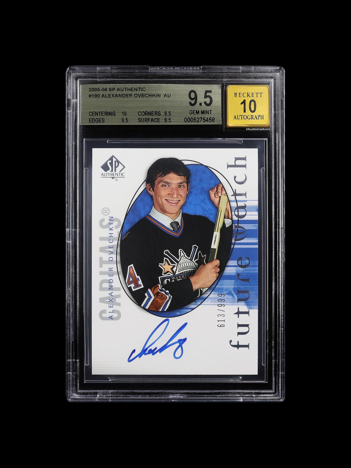 2005-06 Alexander Ovechkin Upper Deck SP Authentic Future Watch RC Rookie Auto /999 #190 BGS 9.5 True Gem+