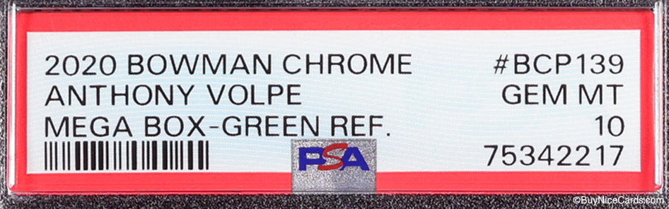 2020 Anthony Volpe Bowman Chrome Green Refractor RC Rookie #BCP139 PSA 10 Gem Mint