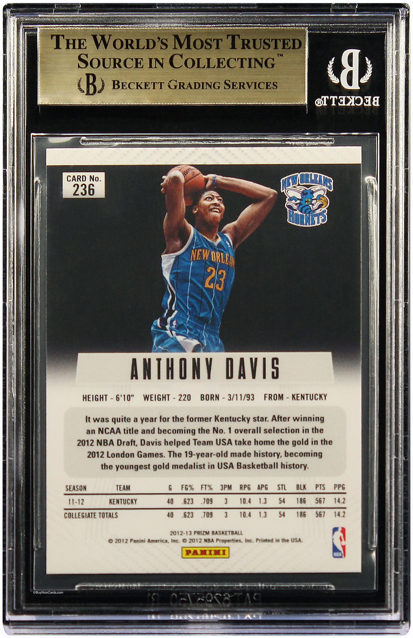 2012 Anthony Davis Panini Prizm Silver Prizms RC Rookie # 236 BGS 9.5 Gem Mint