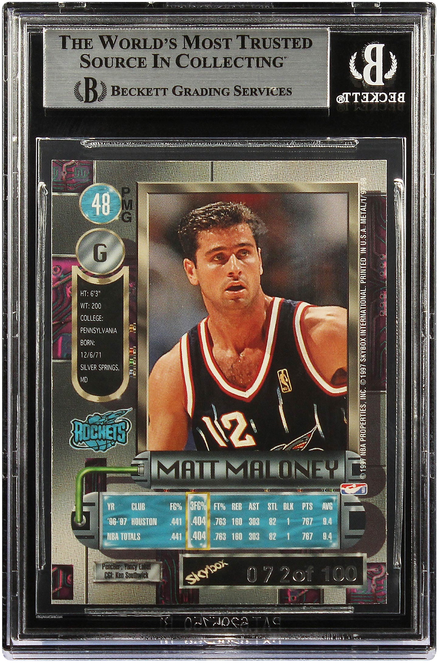 1997 Matt Maloney Skybox Metal Universe Precious Metal Gems PMG Red /100 #48 BGS