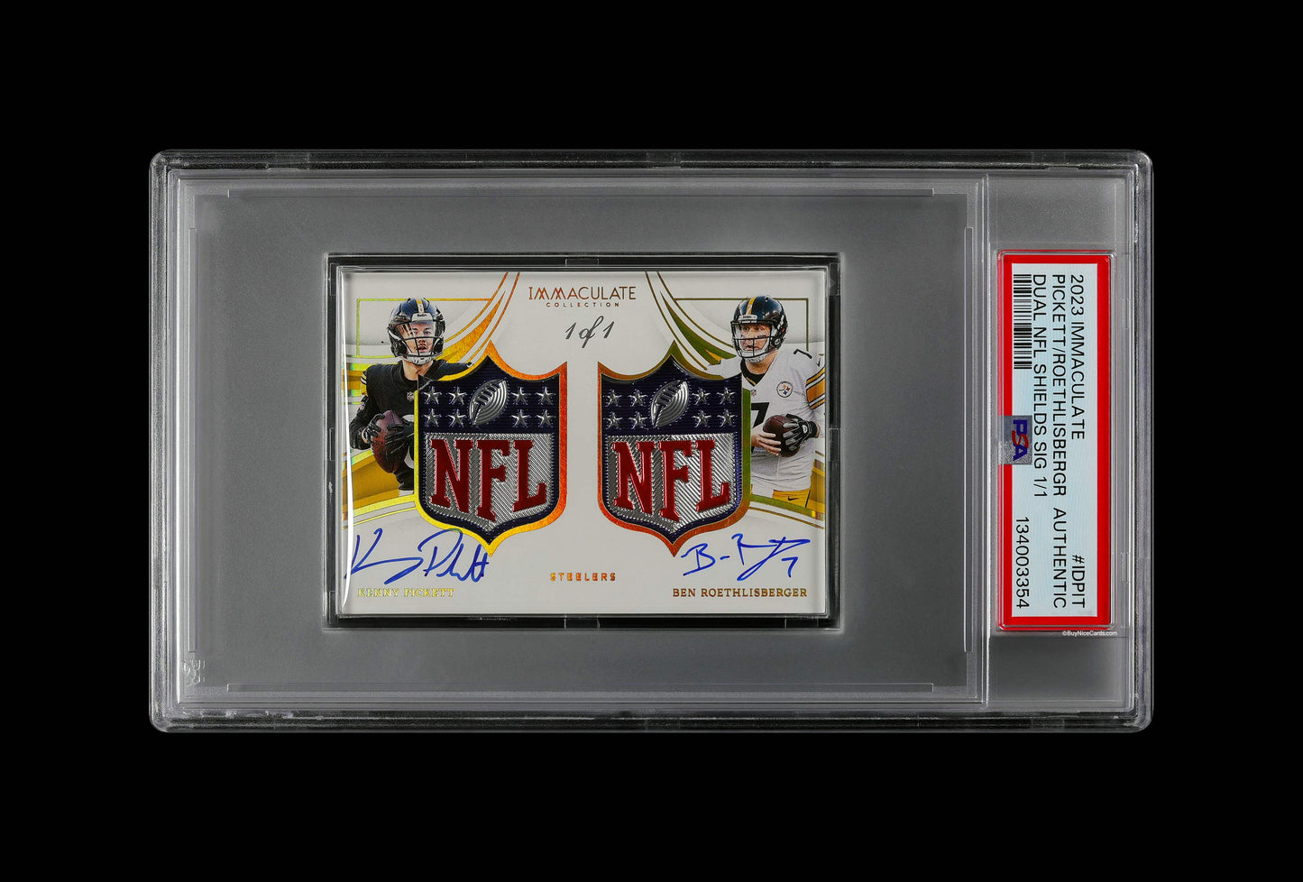 2023 Ben Roethlisberger Kenny Pickett Immaculate Dual NFL Shield 1/1 Auto #IDPIT PSA
