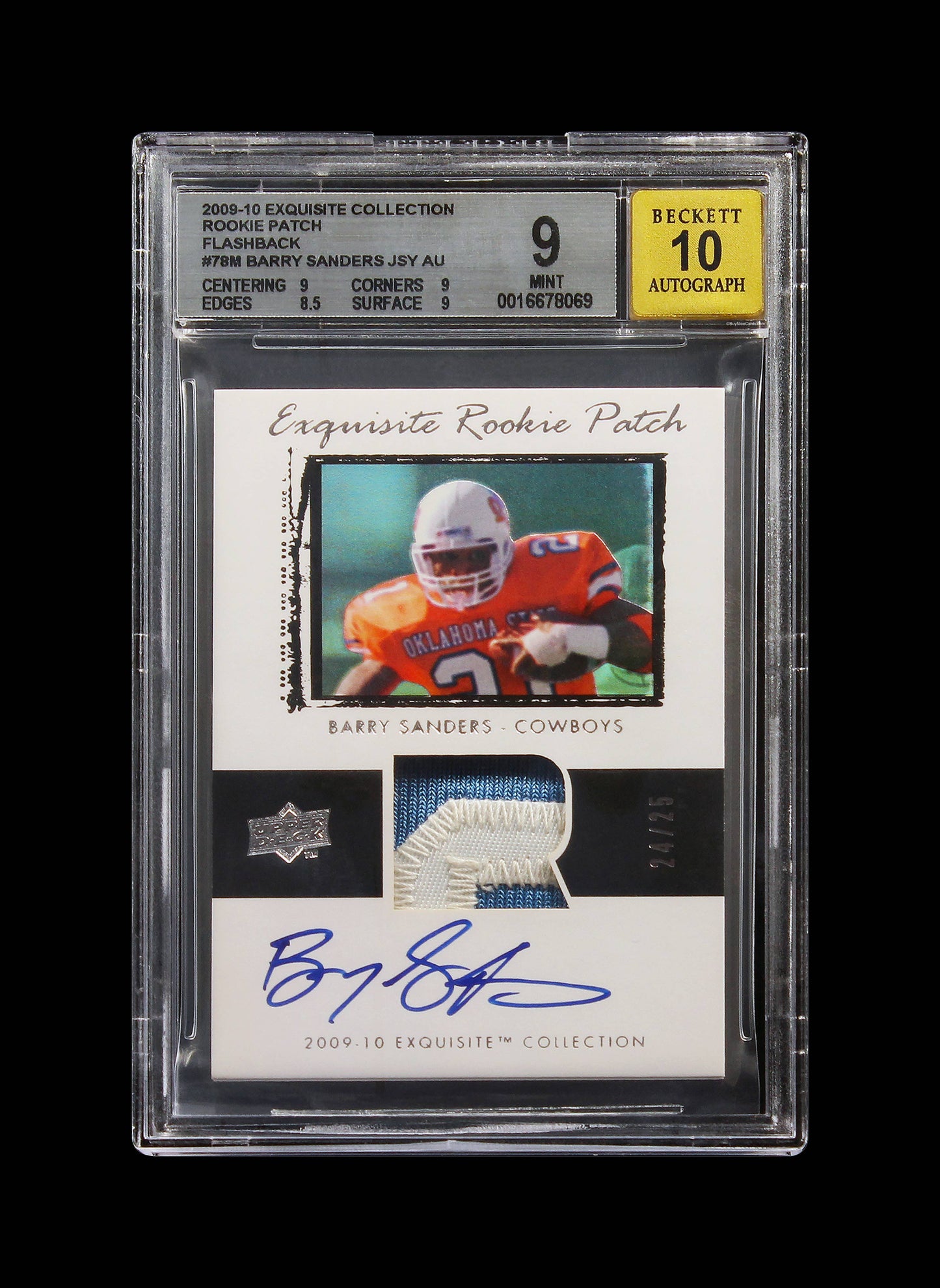 2009-10 Barry Sanders Upper Deck Exquisite Flashback RC Rookie Patch Auto /25 BGS 9
