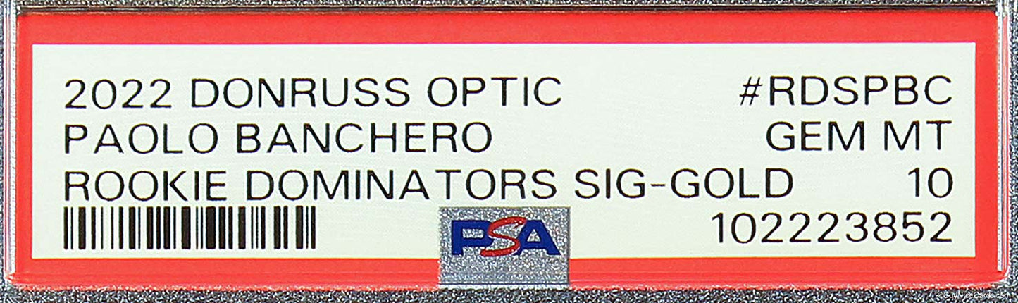 2022  Paolo Banchero Donruss Optic Dominators Gold Auto /10 #RDSPBC PSA 10