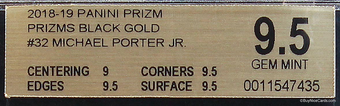 2018 Michael Porter Jr. Panini Prizm Black Gold Prizms /5 #32 BGS 9.5 Gem Mint
