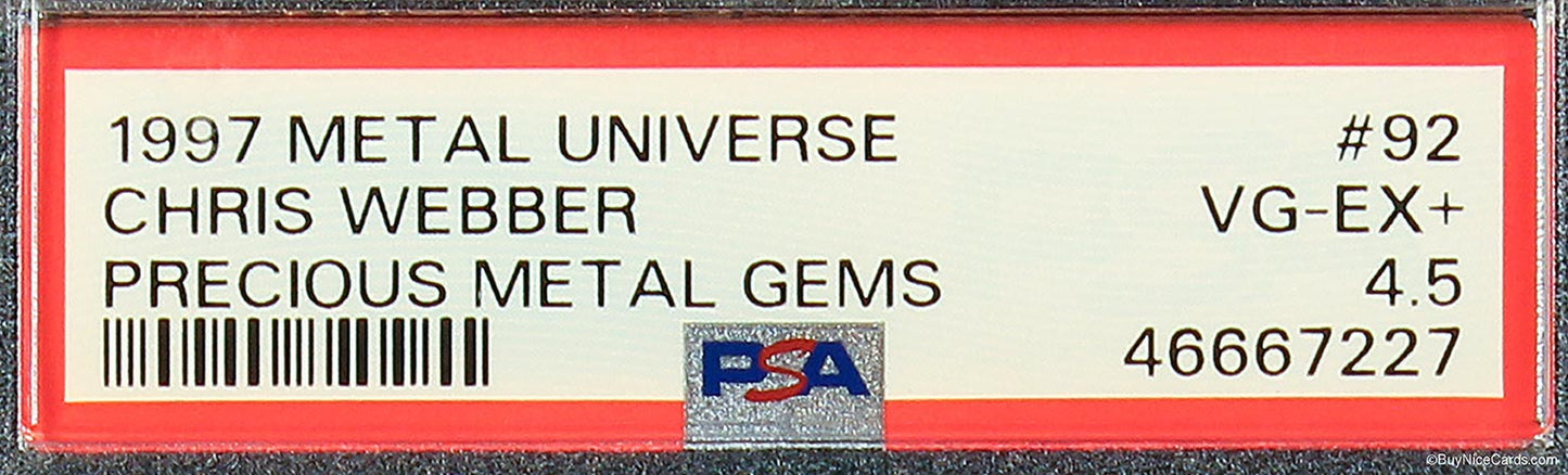 1997 Chris Webber Fleer Metal Universe PMG Precious Metal Gems Red /100 PSA 4.