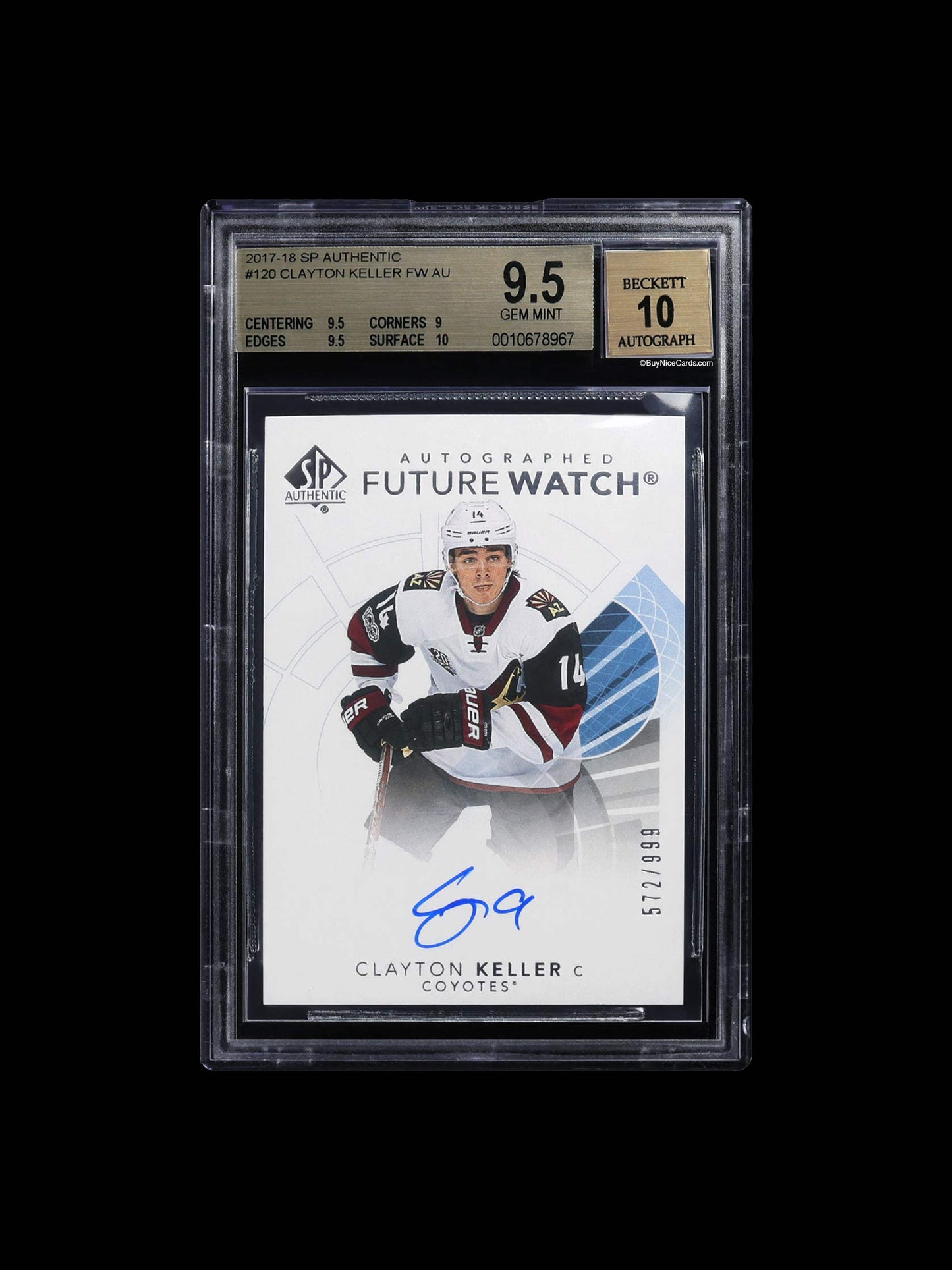 2017-18 Clayton Keller Upper Deck SP Authentic RC Rookie Auto /999 #120 BGS 9.5 / 10