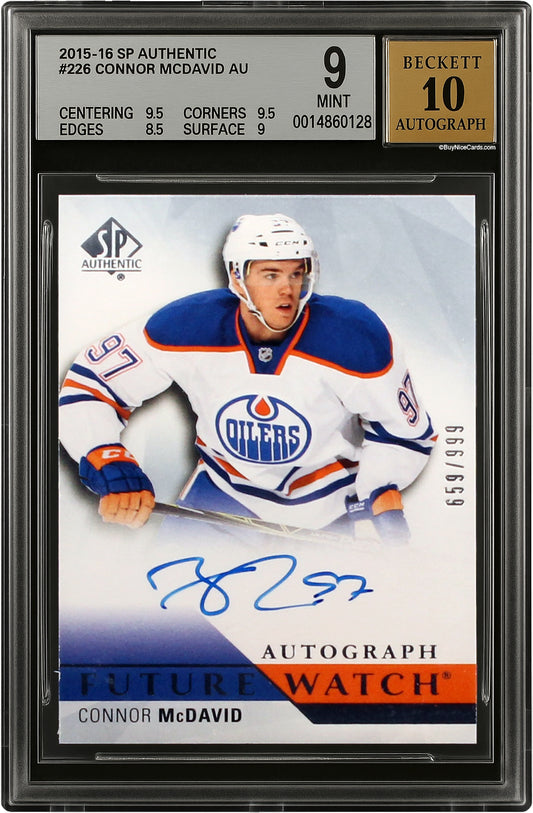2015-16 Connor Mcdavid Upper Deck SP Authentic Future Watch RC Rookie Auto /999 #226 BGS 9 Mint
