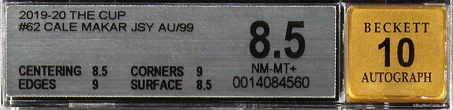2019-20 Cale Makar Upper Deck The Cup RC Rookie Patch /99 #62 BGS 8.5