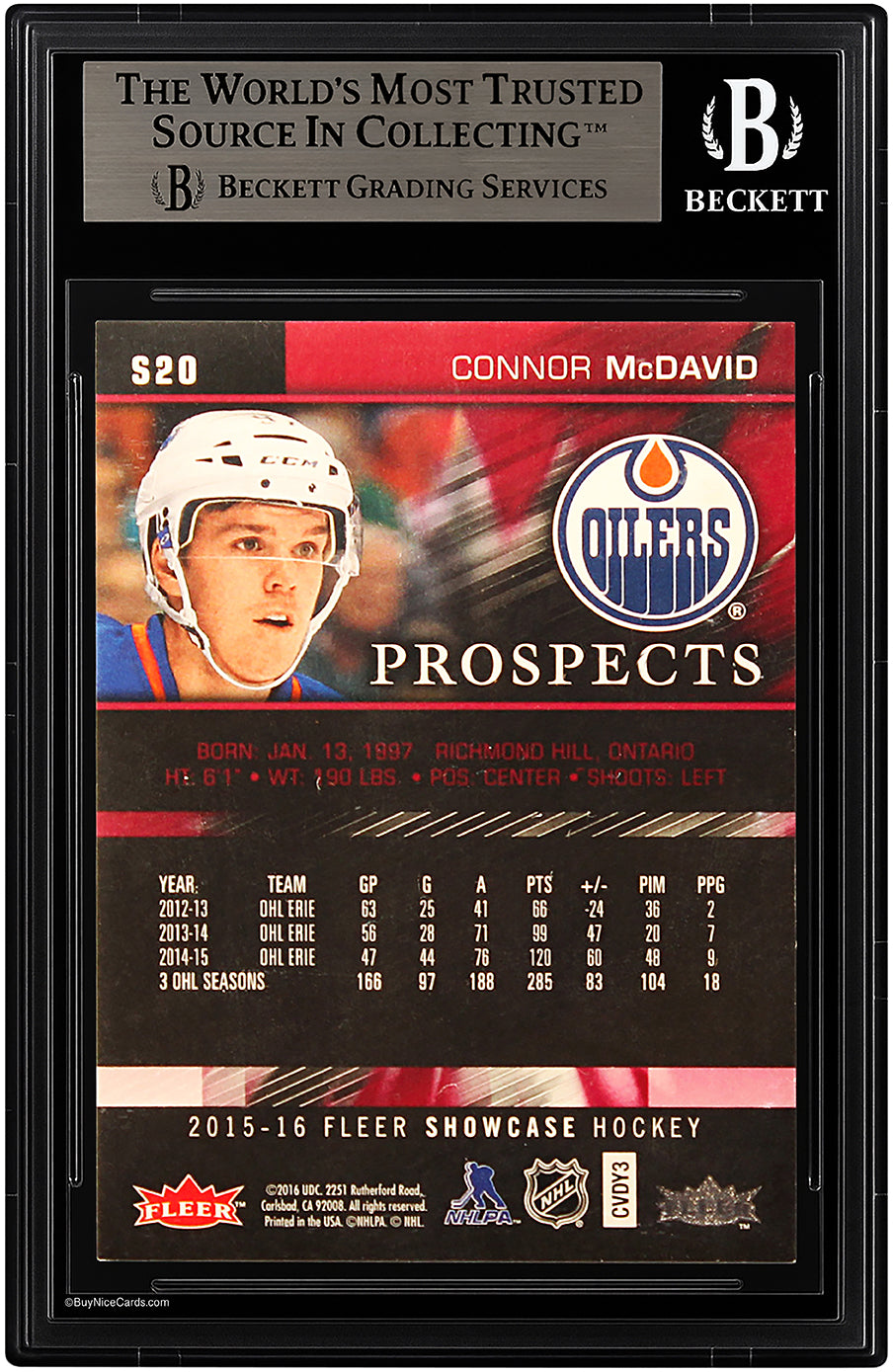 2015 Connor McDavid Fleer Showcase Skybox Premium Star Rubies RC Rookie /50 #S20 BGS 9
