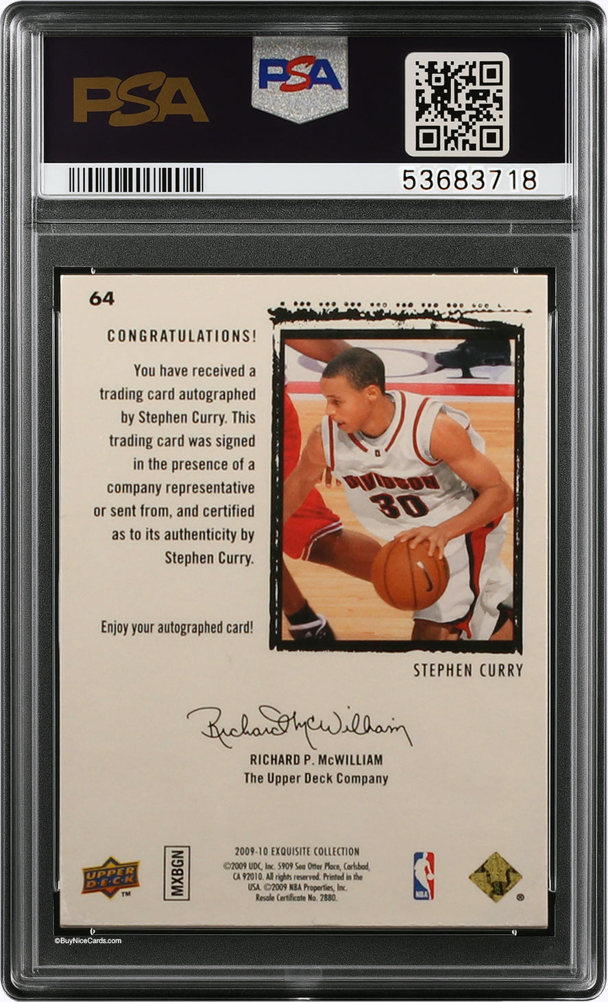 2009 Stephen Curry Upper Deck Exquisite RC Rookie Auto /225 # 64 PSa 9 Mint