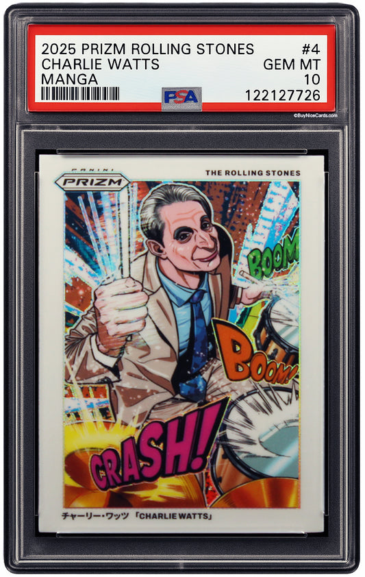 2025 Charlie Watts Panini Prizm Roling Stones Manga Prizms SP # 4 PSA 10 Gem Mint