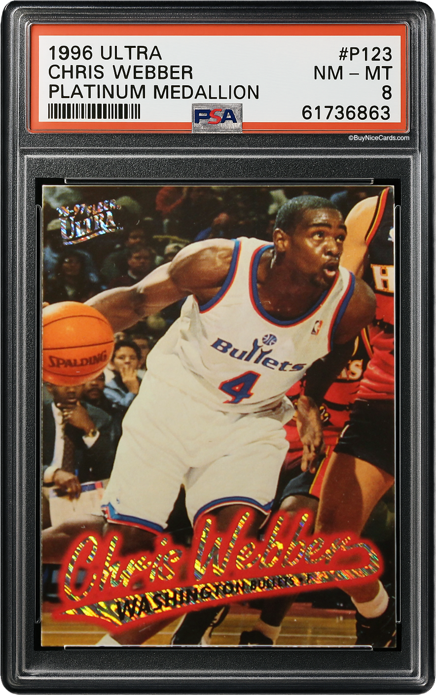 1996 Chris Webber Fleer Ultra Platinum Medallion SP # P123 PSA 8 NM-MT
