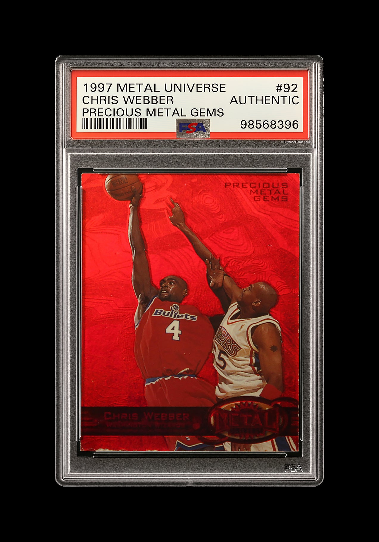 1997 Chris Webber Skybox Metal Universe Precious Metal Gems PMG Red /100 PSA