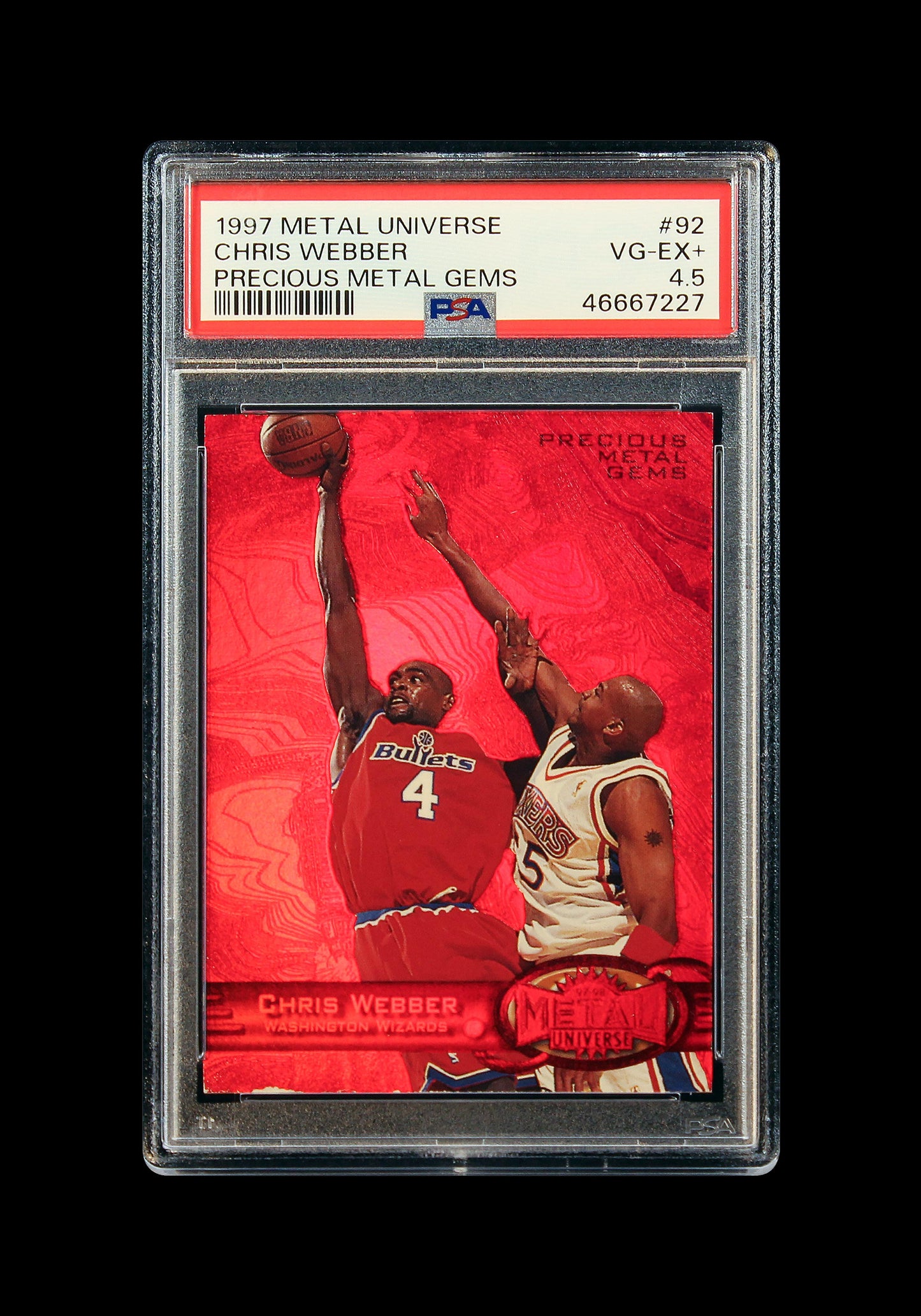 1997 Chris Webber Fleer Metal Universe PMG Precious Metal Gems Red /100 PSA 4.