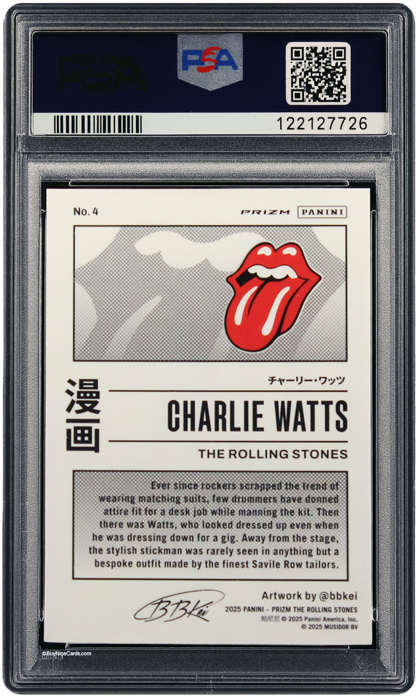 2025 Charlie Watts Panini Prizm Roling Stones Manga Prizms SP # 4 PSA 10 Gem Mint