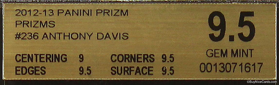 2012 Anthony Davis Panini Prizm Silver Prizms RC Rookie # 236 BGS 9.5 Gem Mint