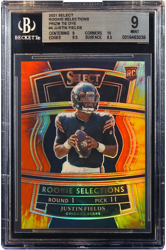2021 Justin Fields Panini Select Rookie Selections Prizm Tie Dye RC /25 #4 BGS 9