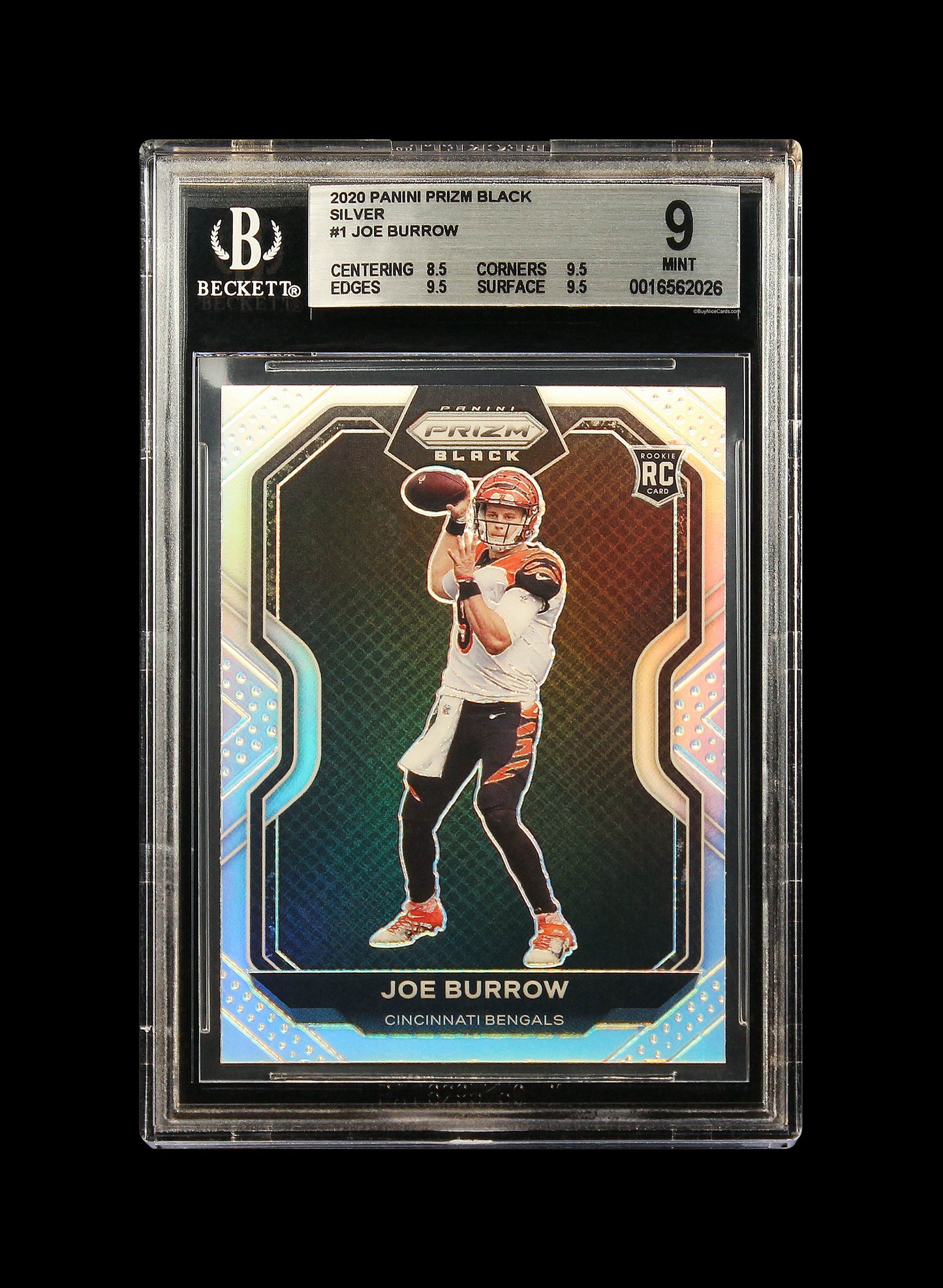2020 Joe Burrow Panini Prizm Chronicles Black Silver Prizms RC Rookie # 1 BGS 9