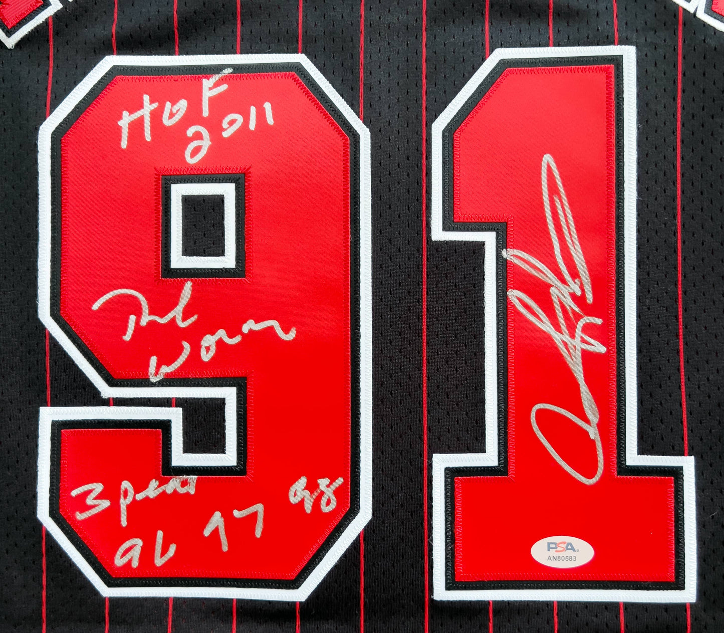 1996-97 Dennis Rodman Mitchell & Ness Authentic Bulls Jersey Signed & Inscribed PSA Authentic Size XL