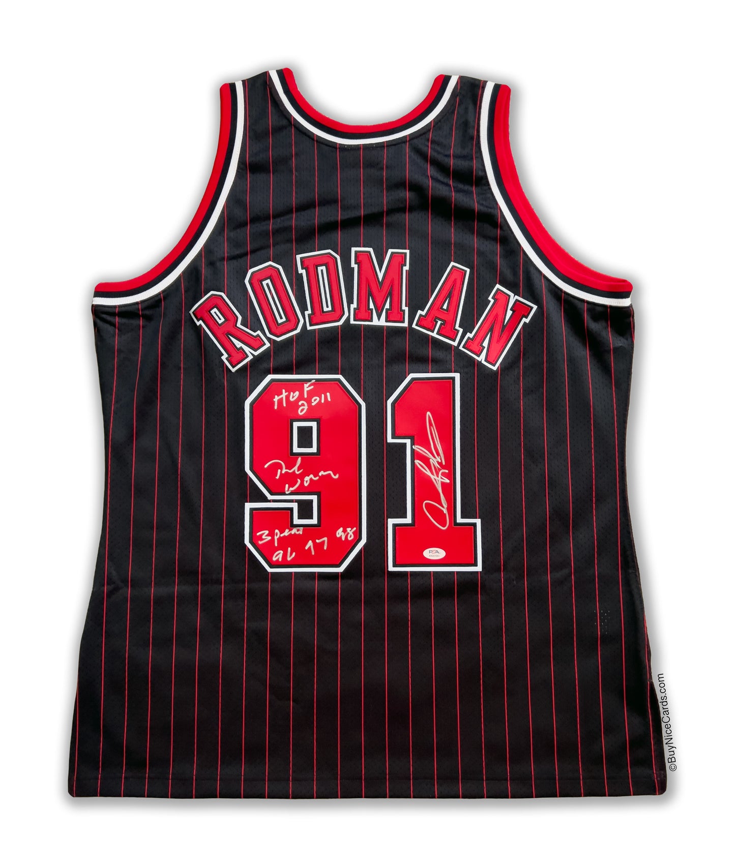 1996-97 Dennis Rodman Mitchell & Ness Authentic Bulls Jersey Signed & Inscribed PSA Authentic Size XL
