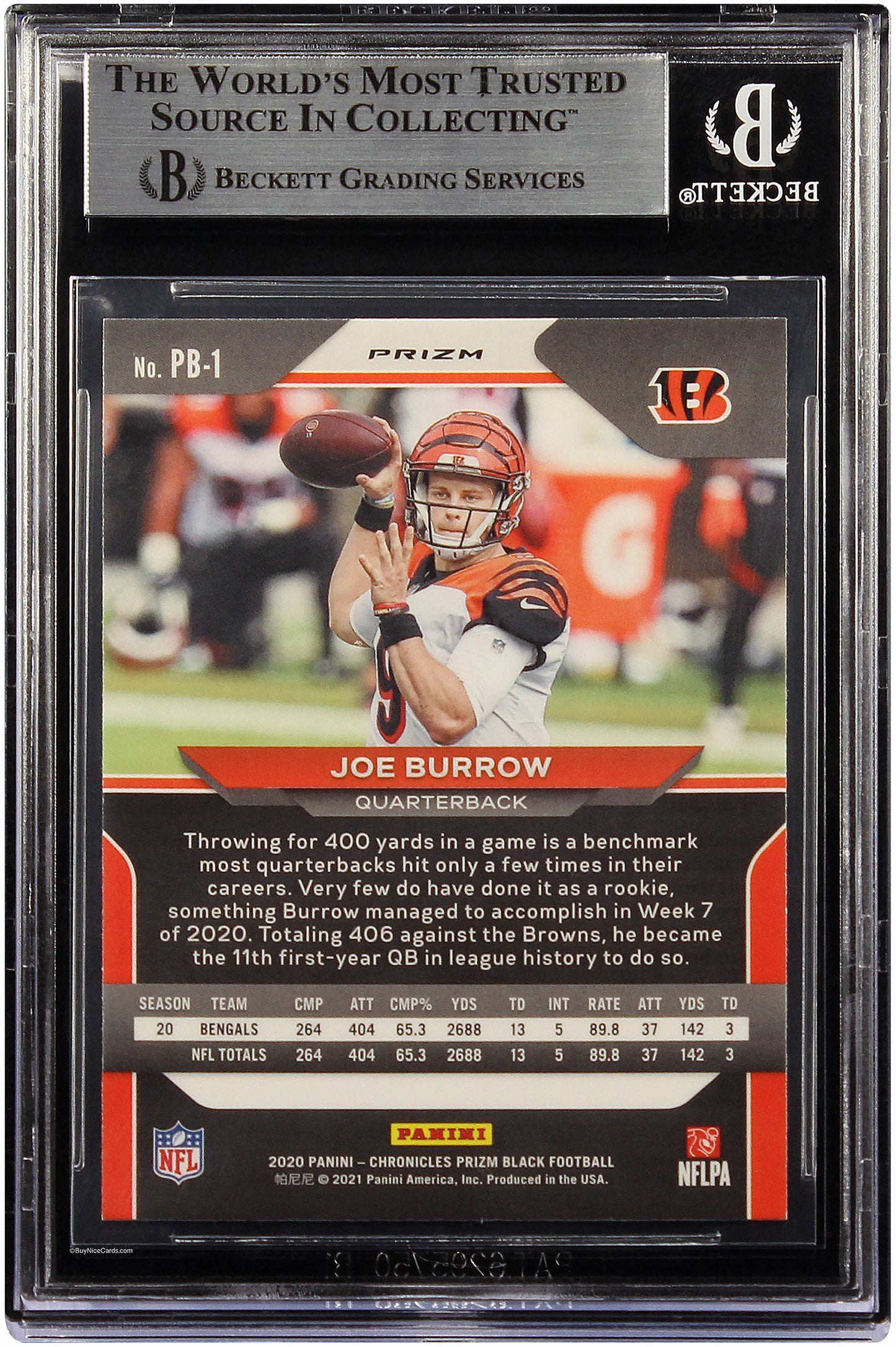2020 Joe Burrow Panini Prizm Chronicles Black Silver Prizms RC Rookie # 1 BGS 9