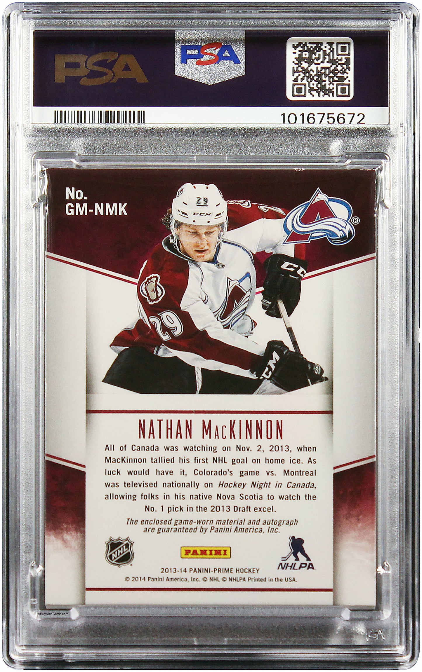 2013 Nathan Mackinnon Panini Prime Genuine Marks RC Rookie 9/9 Auto #GMNMK PSA 7