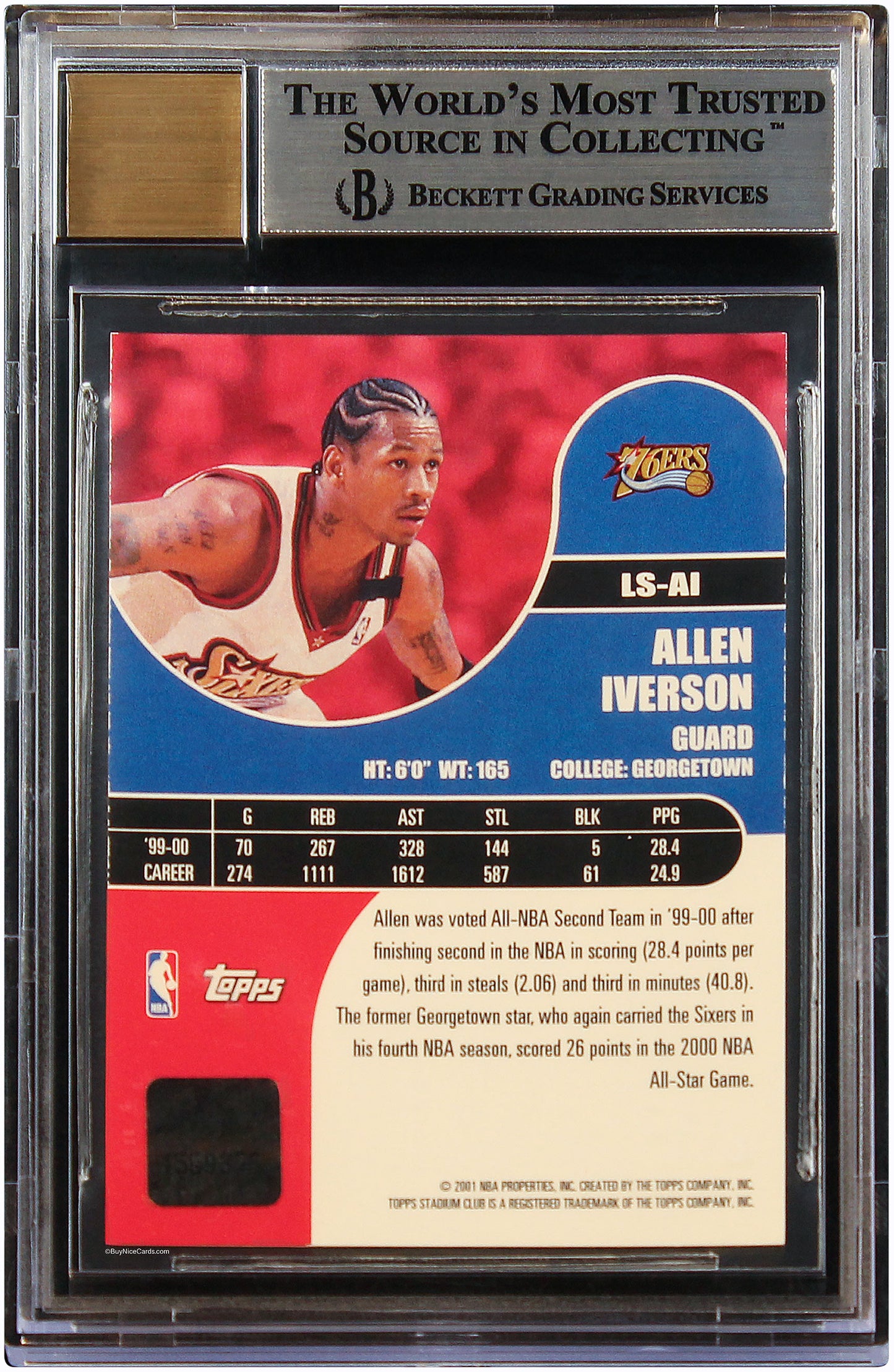 2000 Allen Iverson Topps Stadium Club Lone Star Signatures SP Auto #LSAI BGS 9