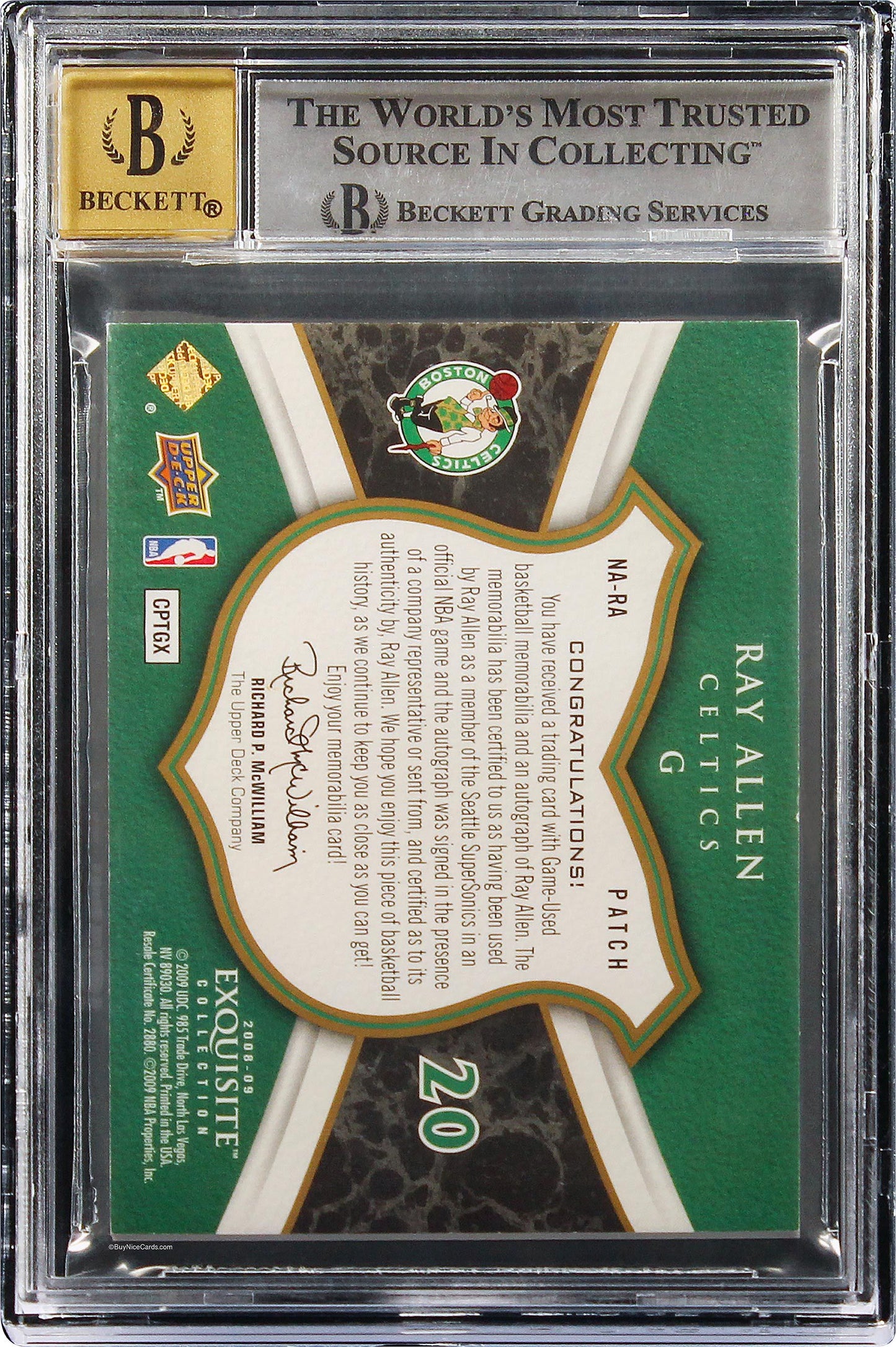 2008-09 Ray Allen Ud Exquisite Noble Nameplates Patch Auto /25 #NARA BGS 9 / 10