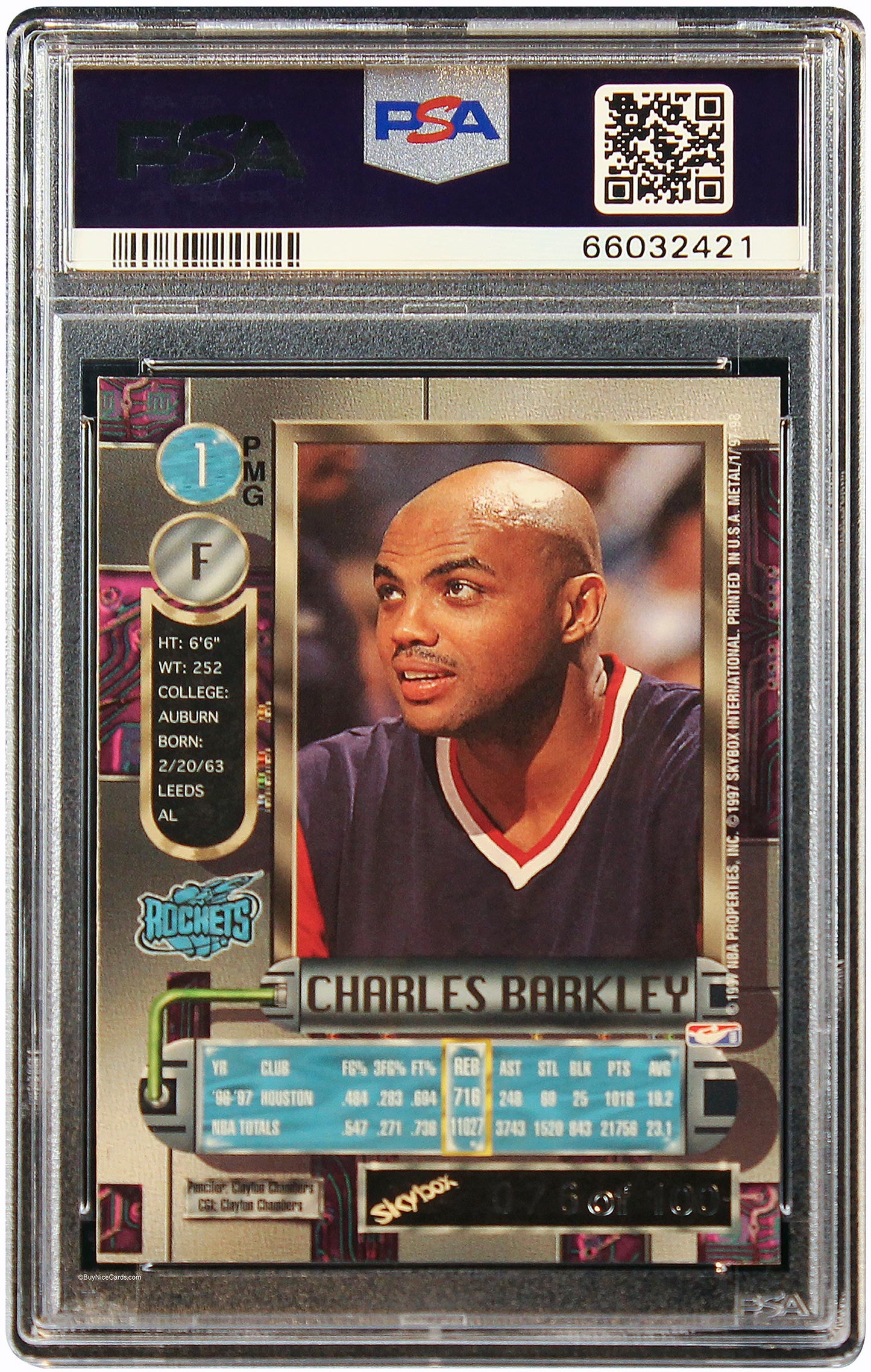 1997 Charles Barkley Skybox Metal Universe Precious Gems PMG Red /100 #1 PSA 5