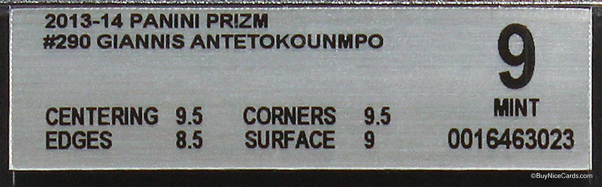 2013-14 Giannis Antetokounmpo Panini Prizm Base RC Rookie #290 BGS 9 Mint