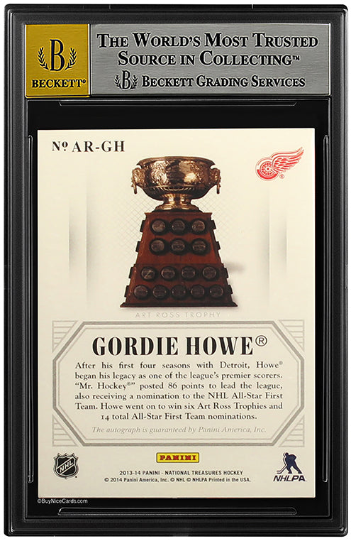 2013-14 Gordie Howe Panini National Treasures Treasured Trophies Auto /25 BGS 9 / 10