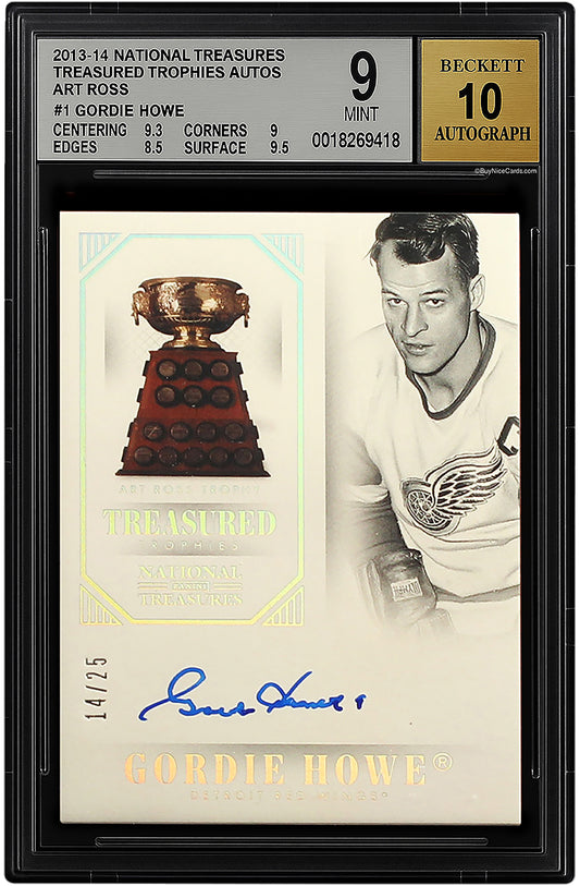 2013-14 Gordie Howe Panini National Treasures Treasured Trophies Auto /25 BGS 9 / 10