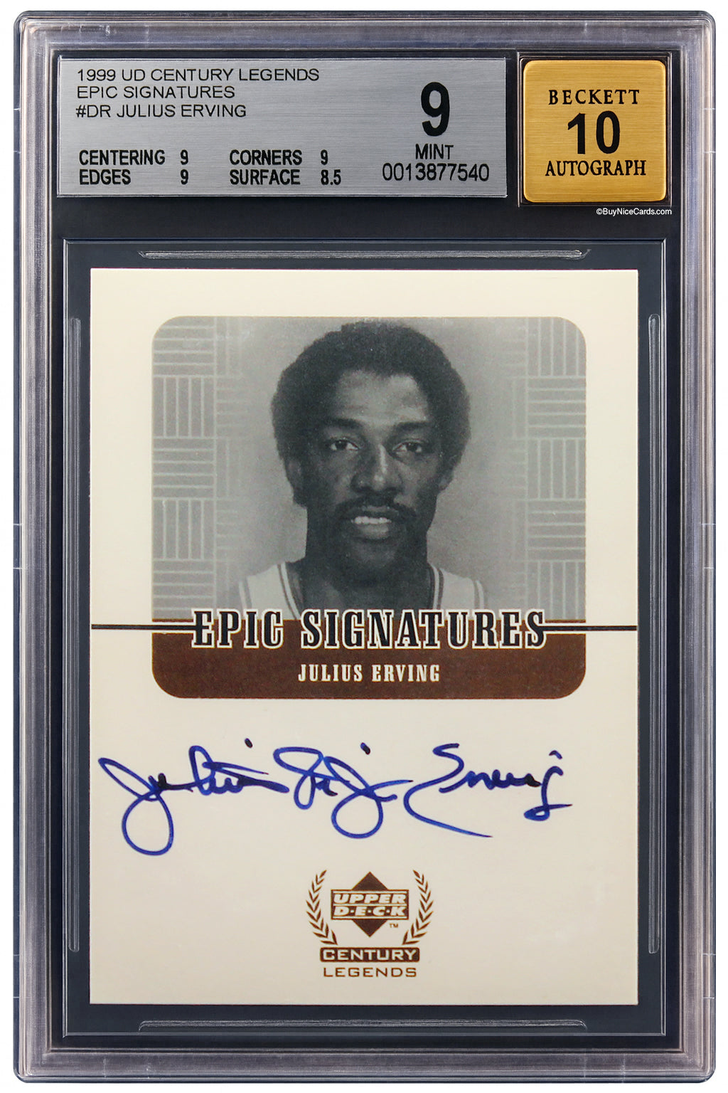 1999 Julius Erving Dr. J UD Century Legends Epic Signatures SP Auto #DR BGS 9 / 10