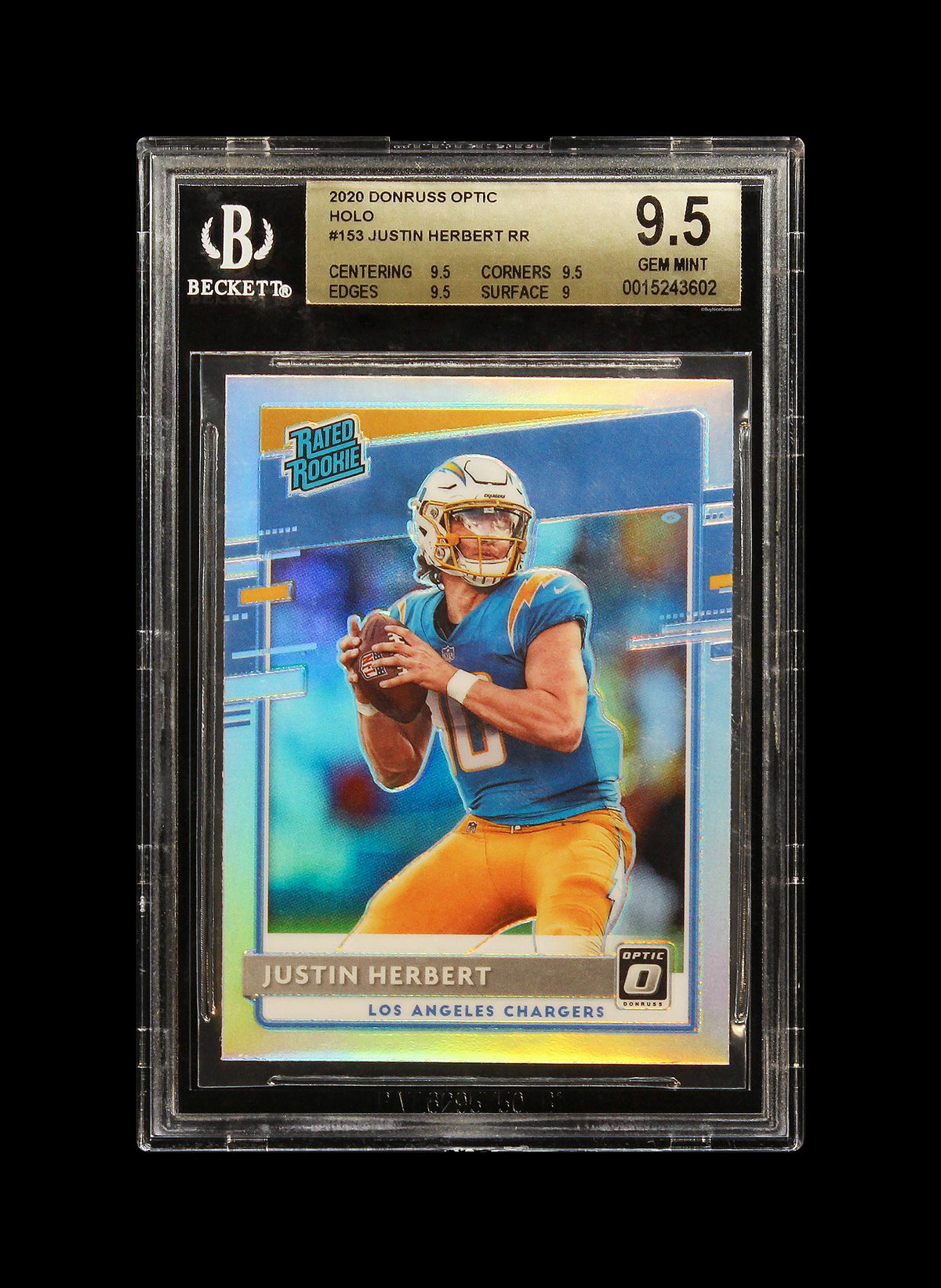 2020 Justin Herbert Panini Optic Holo Prizms Silver Refractor SP RC Rookie #153 BGS 9.5 Gem Mint