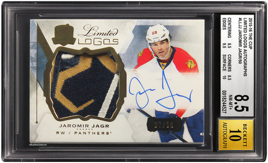 2015-16 Jaromir Jagr Upper Deck The Cup Limited Logos Patch Auto #LLJJ /50 BGS 8.5 / 10