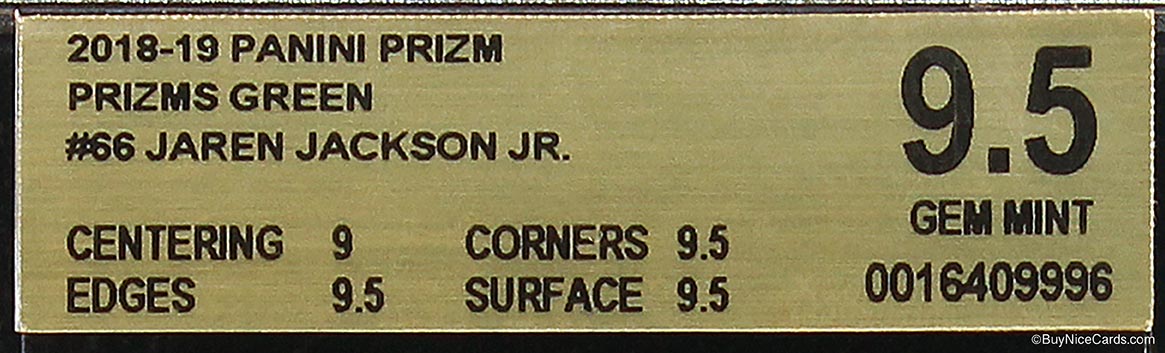 2018-19 Jarren Jackson Panini Prizm Green Prizms SP RC Rookie #66 BGS 9.5 Gem Mint