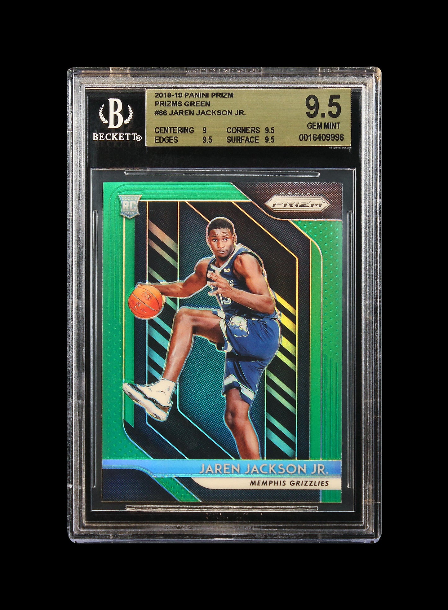 2018-19 Jarren Jackson Panini Prizm Green Prizms SP RC Rookie #66 BGS 9.5 Gem Mint