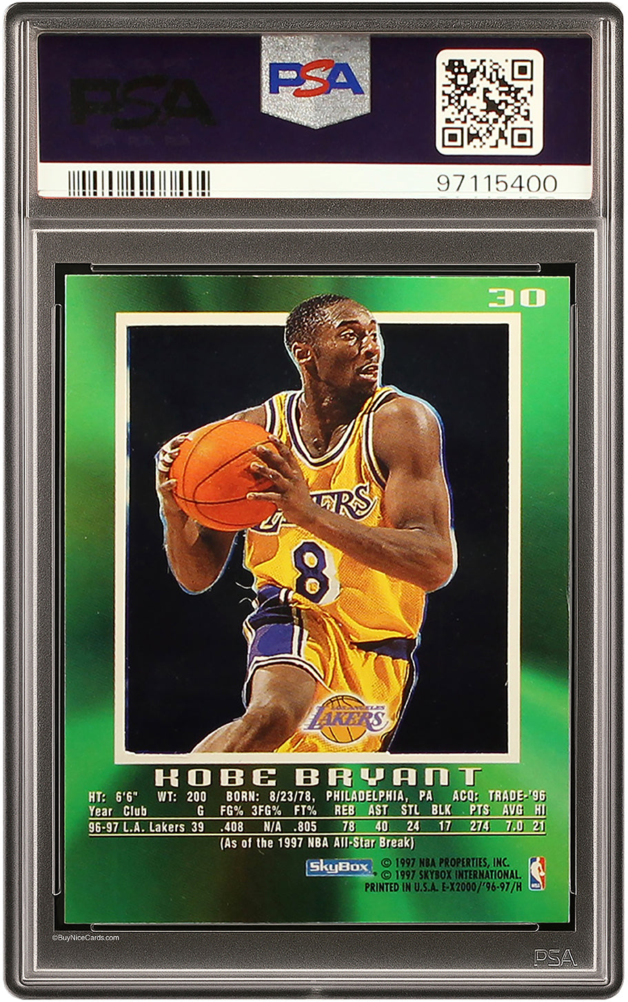 1996 Kobe Bryant Skybox E-X2000 RC Rookie #30 PSA 5 EX