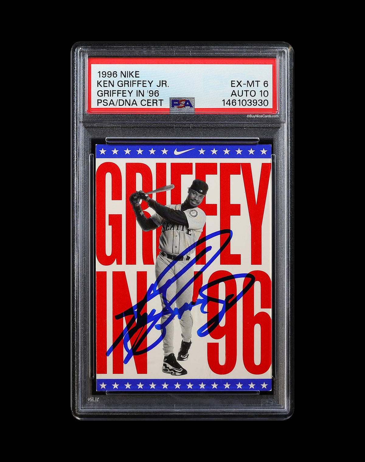 1996 Ken Griffey Jr. Nike Griffey in '96 Auto PSA 6 with 10 Auto